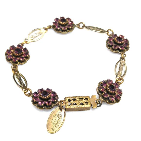 Vintage Liz Palacios Purple Rhinestone Flower Bracelet 1990s Signed S.F. - Picture 7 of 10
